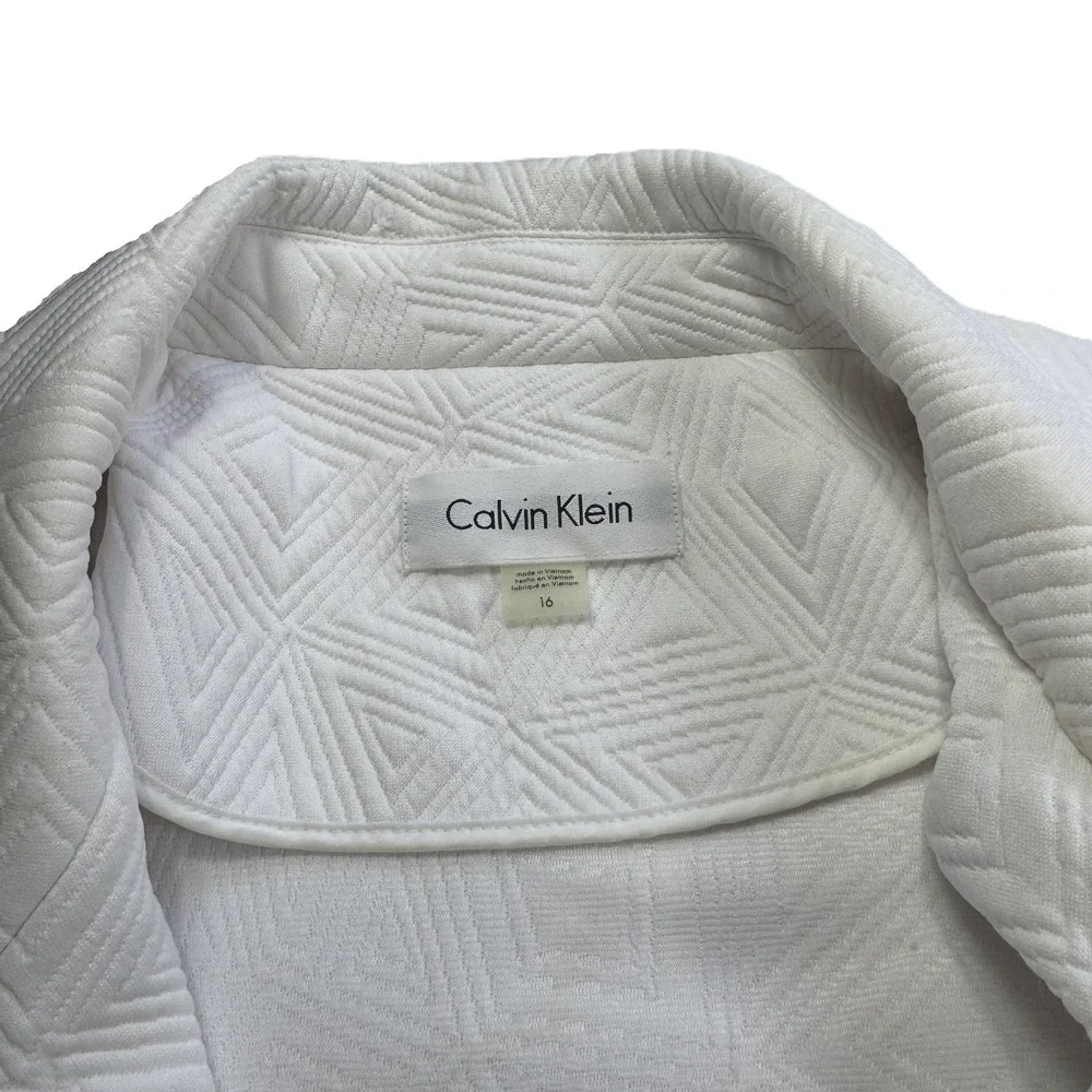 Calvin Klein White Quilted Geometric Pattern Coat Womens 16 Blazer Jacket Open‎
